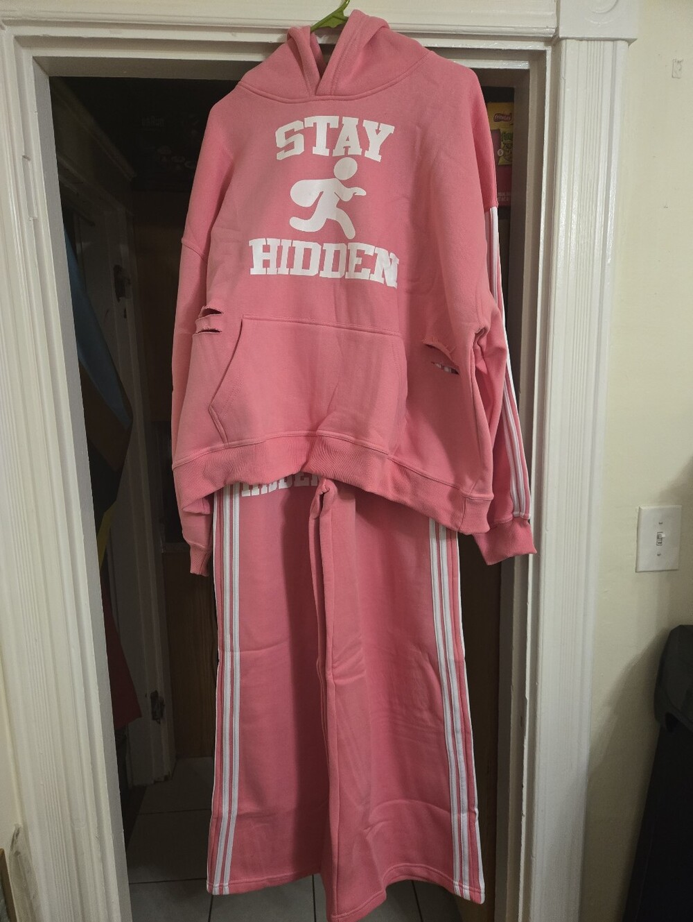 "Stay Hidden" Pink Athletic Sweatsuit - Hoodie And Sweatpants